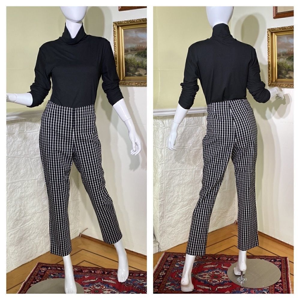 NWT Adrianna Papell Pull On Black & White Jacquard Crop Pants